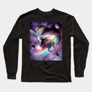 Space Sloth Riding Mermaid - Tacos And Rainbow Long Sleeve T-Shirt